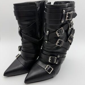 INSANE YSL MOTO BUCKLED STRAPPY ANKLE BOOTIES SIZE 40.5